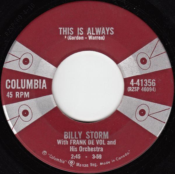 Billy Storm, Frank De Vol - This Is Always/I've Come Of Age